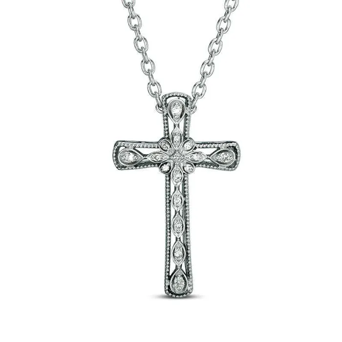 Goldia Necklaces Natural Diamond Accent Antique VintageStyle Cross Pendant in Sterling Silver Goldia Necklaces Natural Diamond Accent Antique VintageStyle Cross Pendant in Sterling Silver