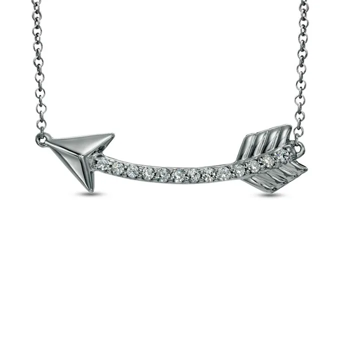 Goldia Necklaces Natural Diamond Accent Sideways Curved Arrow Necklace in Sterling Silver Goldia Necklaces Natural Diamond Accent Sideways Curved Arrow Necklace in Sterling Silver