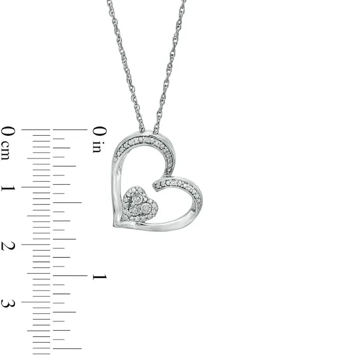 Goldia Necklaces Natural Diamond Accent Tilted Double Heart Pendant in Sterling Silver Goldia Necklaces Natural Diamond Accent Tilted Double Heart Pendant in Sterling Silver