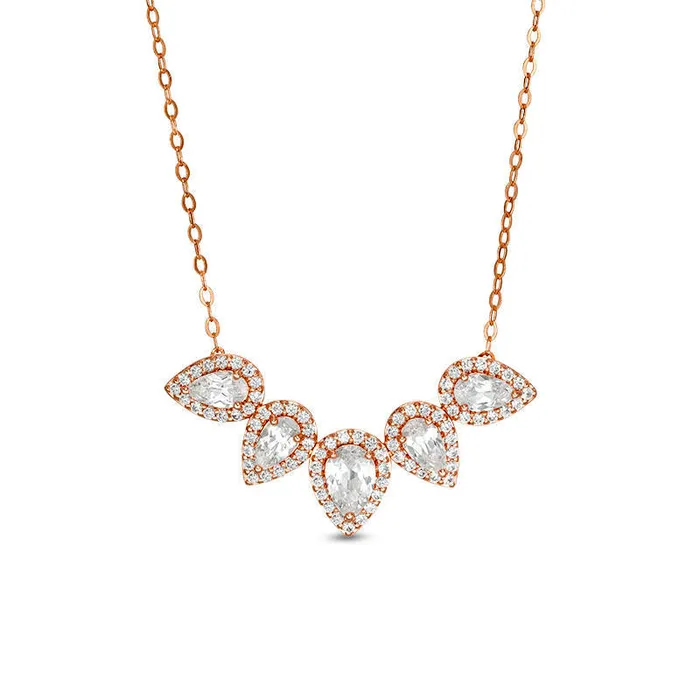 Goldia Necklaces PearShaped LabCreated White Sapphire Five Stone Frame Necklace in 10K Rose Gold 165 Goldia Necklaces PearShaped LabCreated White Sapphire Five Stone Frame Necklace in 10K Rose Gold 165