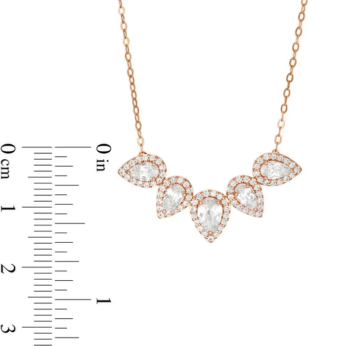 Goldia Necklaces PearShaped LabCreated White Sapphire Five Stone Frame Necklace in 10K Rose Gold 165 Goldia Necklaces PearShaped LabCreated White Sapphire Five Stone Frame Necklace in 10K Rose Gold 165