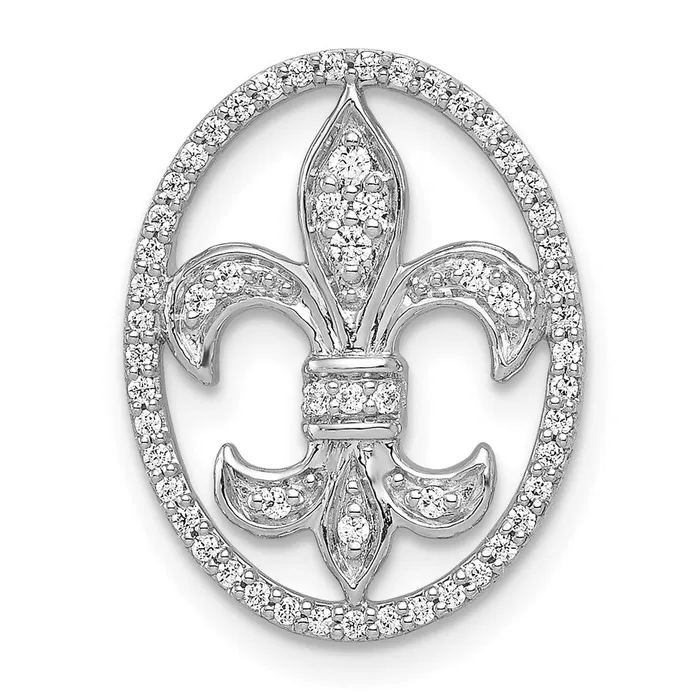 Goldia Necklaces Solid 14k White Gold Oval 15ct Simulated CZ Fleur de Lis Chain Slide