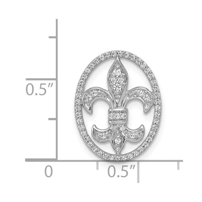 Goldia Necklaces Solid 14k White Gold Oval 15ct Simulated CZ Fleur de Lis Chain Slide