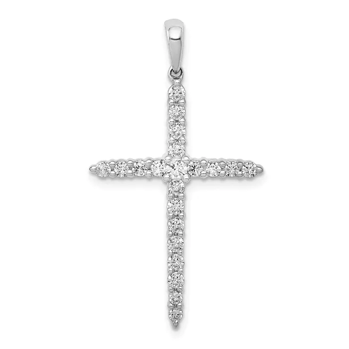 Goldia Necklaces Solid 14k White Gold Polished 12ct Simulated CZ Cross Pendant