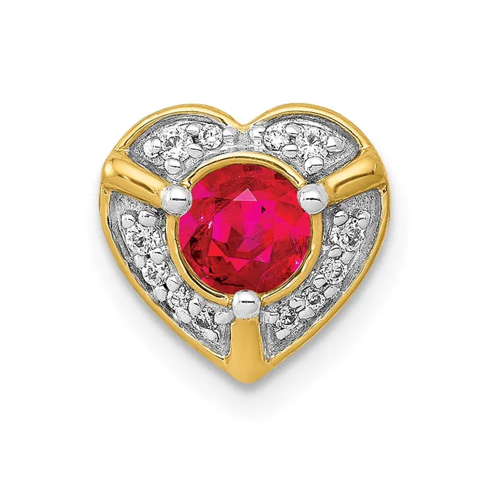 Goldia Necklaces Solid 14k Yellow Gold Simulated CZ and 33 Ruby Fancy Heart Chain Slide