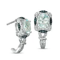 Goldia Oval Blue Topaz and Enhanced Black and White Diamond Accent Bead Frame Art Deco JHoop Earrings in Sterling Silver Earrings Goldia Oval Blue Topaz and Enhanced Black and White Diamond Accent Bead Frame Art Deco JHoop Earrings in Sterling Silver Earrings
