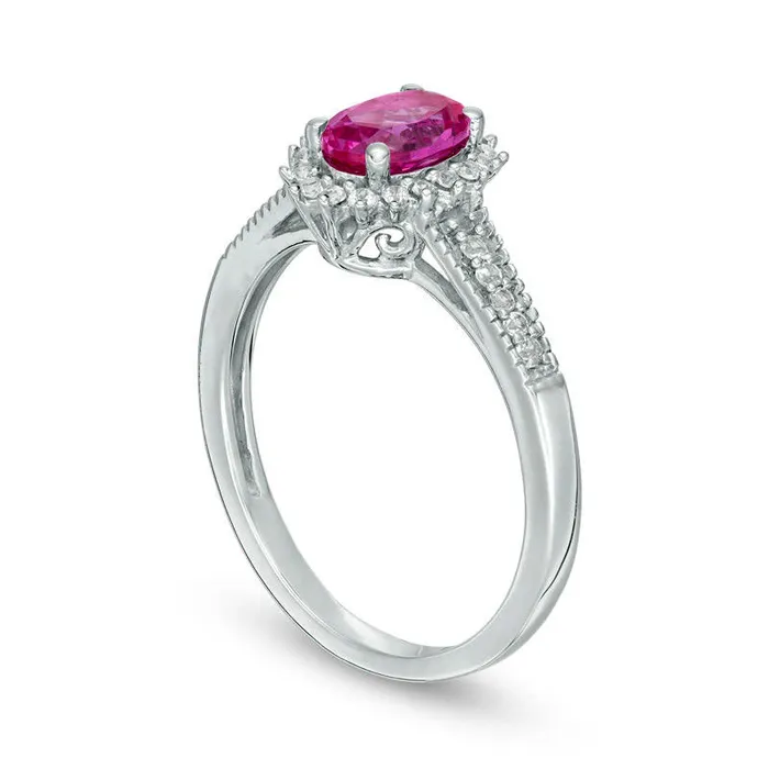 Goldia Oval LabCreated Pink and White Sapphire Starburst Frame Antique VintageStyle Ring in Sterling Silver Rings Goldia Oval LabCreated Pink and White Sapphire Starburst Frame Antique VintageStyle Ring in Sterling Silver Rings