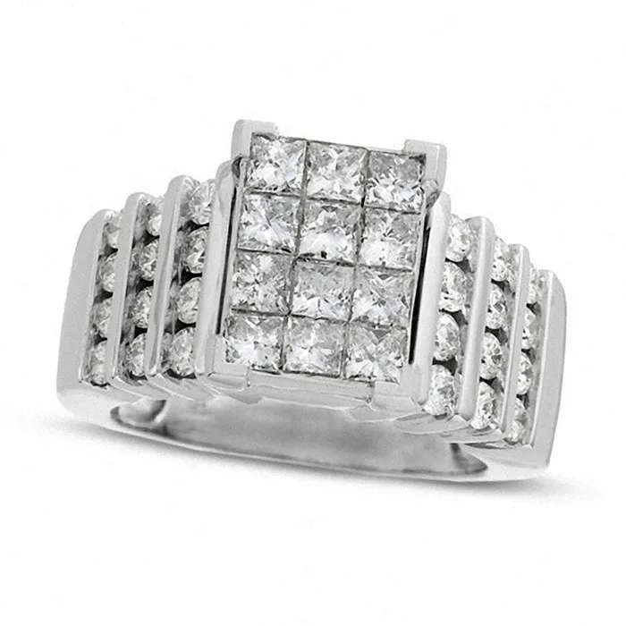 Goldia Previously Owned 20 CT TW Natural Diamond Rectangular Quad Engagement Ring in Solid 14K White Gold Rings Goldia Previously Owned 20 CT TW Natural Diamond Rectangular Quad Engagement Ring in Solid 14K White Gold Rings
