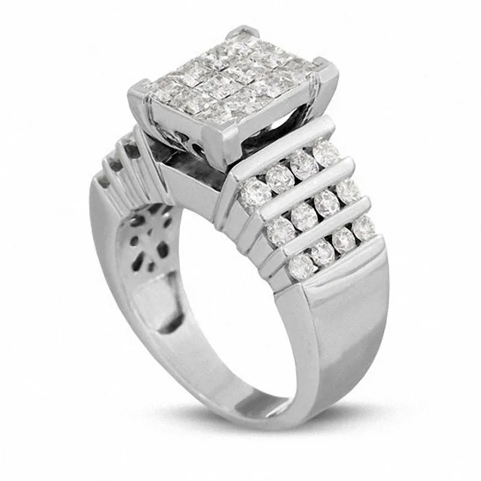 Goldia Previously Owned 20 CT TW Natural Diamond Rectangular Quad Engagement Ring in Solid 14K White Gold Rings Goldia Previously Owned 20 CT TW Natural Diamond Rectangular Quad Engagement Ring in Solid 14K White Gold Rings