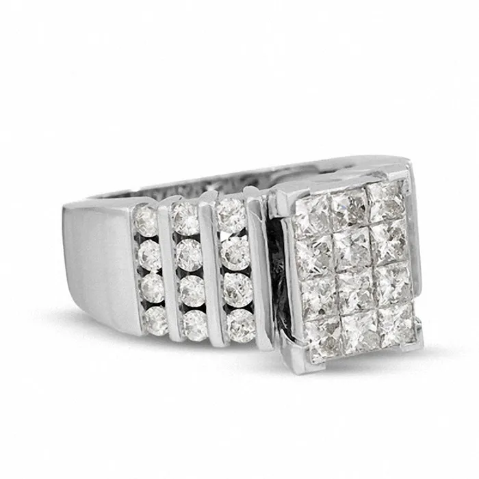 Goldia Previously Owned 20 CT TW Natural Diamond Rectangular Quad Engagement Ring in Solid 14K White Gold Rings Goldia Previously Owned 20 CT TW Natural Diamond Rectangular Quad Engagement Ring in Solid 14K White Gold Rings