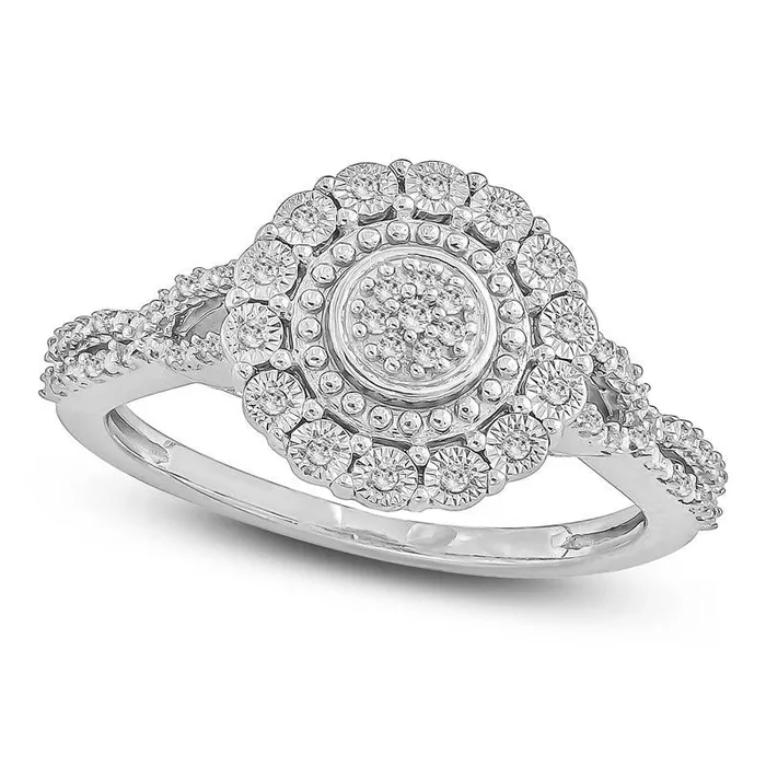 Goldia Rings 010 CT TW Composite Natural Diamond Frame Twist Ring in Sterling Silver Goldia Rings 010 CT TW Composite Natural Diamond Frame Twist Ring in Sterling Silver
