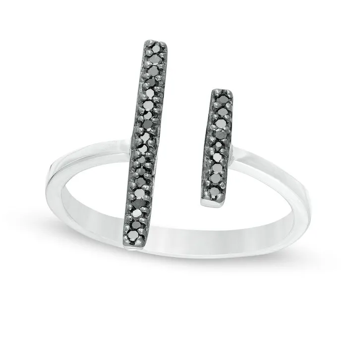 Goldia Rings 010 CT TW Enhanced Black Natural Diamond Double Bar Open Ring in Sterling Silver Goldia Rings 010 CT TW Enhanced Black Natural Diamond Double Bar Open Ring in Sterling Silver