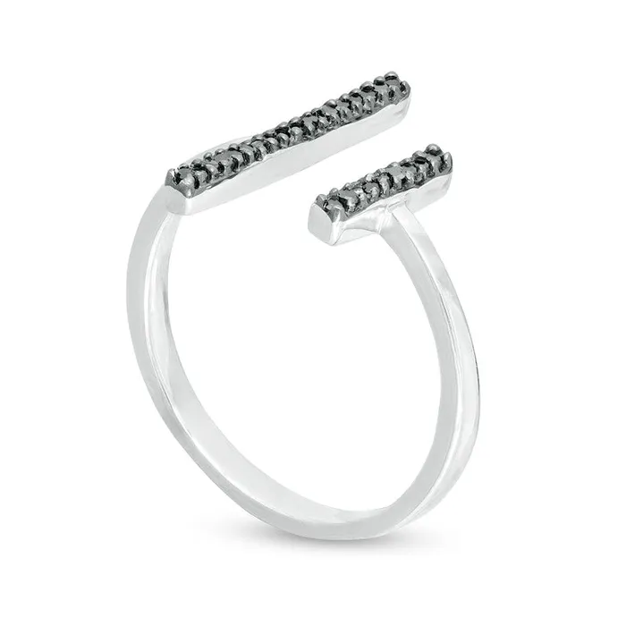 Goldia Rings 010 CT TW Enhanced Black Natural Diamond Double Bar Open Ring in Sterling Silver Goldia Rings 010 CT TW Enhanced Black Natural Diamond Double Bar Open Ring in Sterling Silver