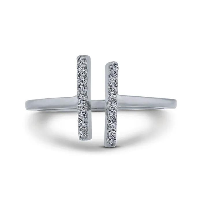 Goldia Rings 010 CT TW Natural Diamond Double Bar Open Ring in Solid 10K White Gold Goldia Rings 010 CT TW Natural Diamond Double Bar Open Ring in Solid 10K White Gold