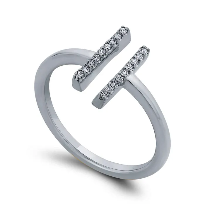 Goldia Rings 010 CT TW Natural Diamond Double Bar Open Ring in Solid 10K White Gold Goldia Rings 010 CT TW Natural Diamond Double Bar Open Ring in Solid 10K White Gold