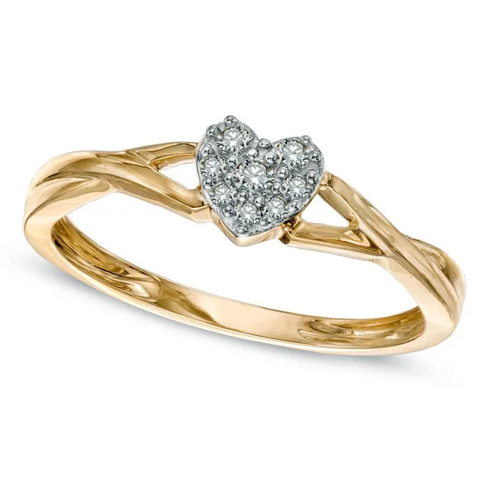 Goldia Rings 010 CT TW Natural Diamond Heart Cluster Ring in Solid 10K Yellow Gold Goldia Rings 010 CT TW Natural Diamond Heart Cluster Ring in Solid 10K Yellow Gold