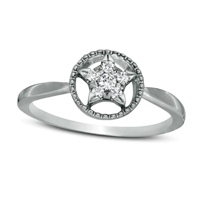 Goldia Rings 013 CT TW Composite Natural Diamond Star in Circle Ring in Sterling Silver Goldia Rings 013 CT TW Composite Natural Diamond Star in Circle Ring in Sterling Silver