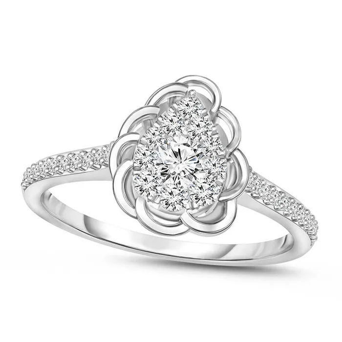 Goldia Rings 020 CT TW Natural Diamond Scallop PearShaped Frame Promise Ring in Solid 10K White Gold Goldia Rings 020 CT TW Natural Diamond Scallop PearShaped Frame Promise Ring in Solid 10K White Gold
