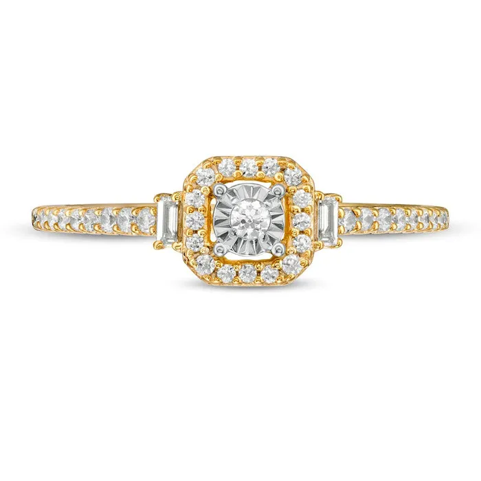 Goldia Rings 025 CT TW Natural Diamond Square Frame Promise Ring with Baguette Sides in Solid 10K Yellow Gold Goldia Rings 025 CT TW Natural Diamond Square Frame Promise Ring with Baguette Sides in Solid 10K Yellow Gold