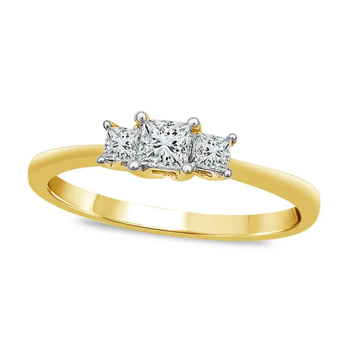 Goldia Rings 025 CT TW PrincessCut Natural Diamond Three Stone Engagement Ring in Solid 10K Yellow Gold Goldia Rings 025 CT TW PrincessCut Natural Diamond Three Stone Engagement Ring in Solid 10K Yellow Gold