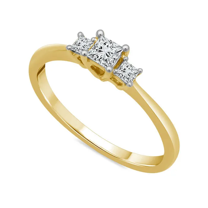 Goldia Rings 025 CT TW PrincessCut Natural Diamond Three Stone Engagement Ring in Solid 10K Yellow Gold Goldia Rings 025 CT TW PrincessCut Natural Diamond Three Stone Engagement Ring in Solid 10K Yellow Gold
