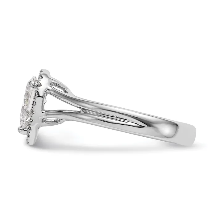 Goldia Rings 025ct CZ Solid Real 14K White Gold Pear Halo Split Shank Engagement Ring