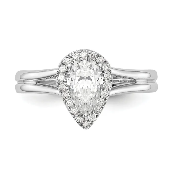 Goldia Rings 025ct CZ Solid Real 14K White Gold Pear Halo Split Shank Engagement Ring