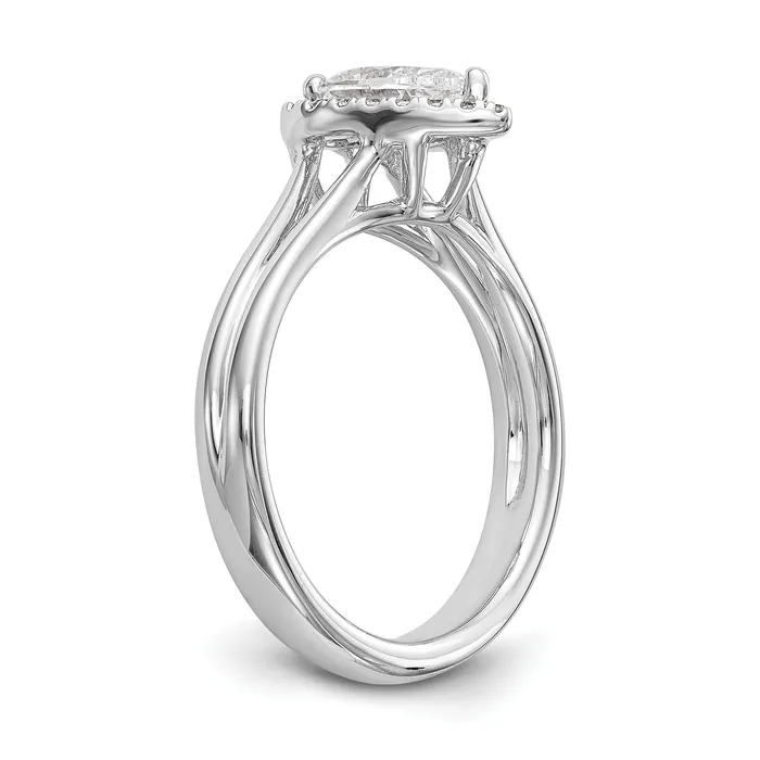 Goldia Rings 025ct CZ Solid Real 14K White Gold Pear Halo Split Shank Engagement Ring
