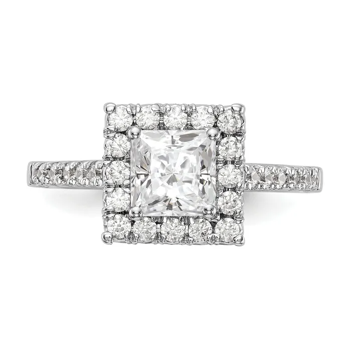 Goldia Rings 037ct CZ Solid Real 14K White Gold Square Halo Engagement Ring