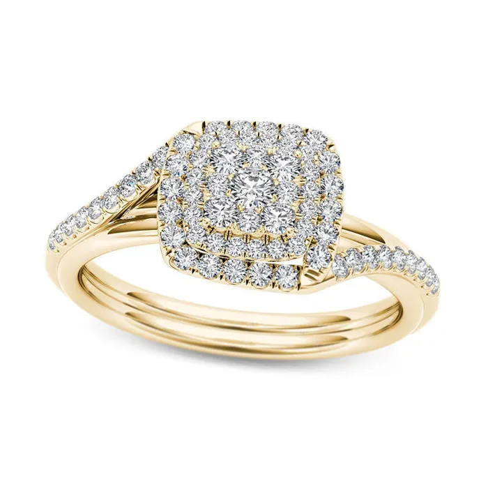 Goldia Rings 038 CT TW Composite Natural Diamond Double Square Frame Bypass Engagement Ring in Solid 14K Gold Goldia Rings 038 CT TW Composite Natural Diamond Double Square Frame Bypass Engagement Ring in Solid 14K Gold