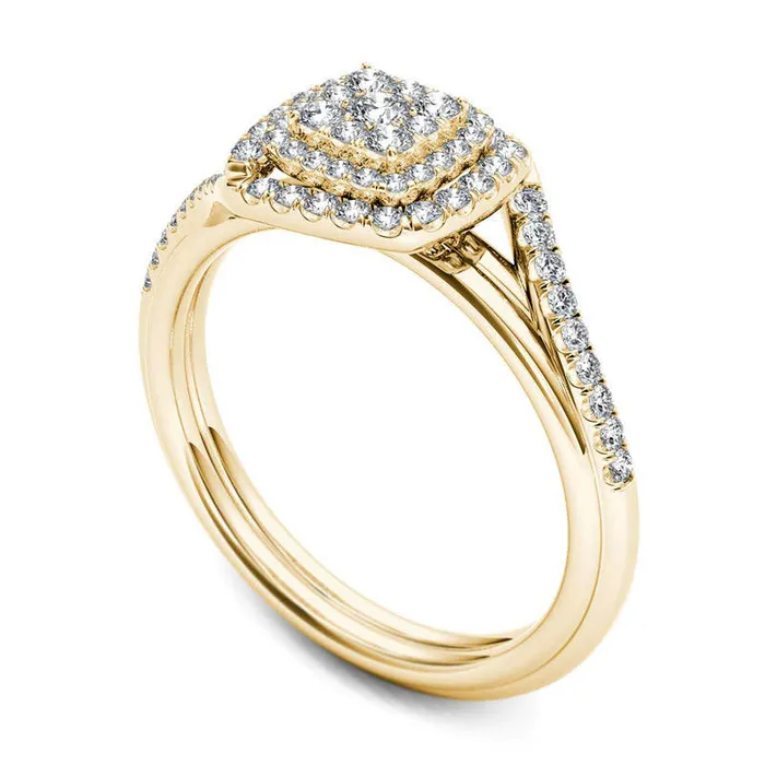 Goldia Rings 038 CT TW Composite Natural Diamond Double Square Frame Bypass Engagement Ring in Solid 14K Gold Goldia Rings 038 CT TW Composite Natural Diamond Double Square Frame Bypass Engagement Ring in Solid 14K Gold