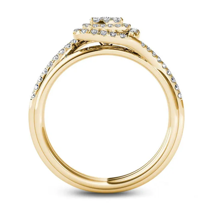 Goldia Rings 038 CT TW Composite Natural Diamond Double Square Frame Bypass Engagement Ring in Solid 14K Gold Goldia Rings 038 CT TW Composite Natural Diamond Double Square Frame Bypass Engagement Ring in Solid 14K Gold