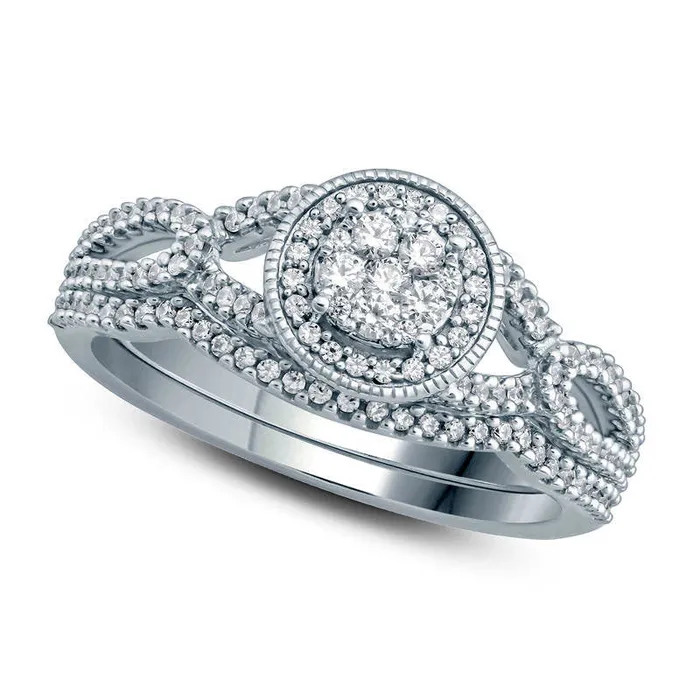 Goldia Rings 038 CT TW Composite Natural Diamond Frame Loop Shank Bridal Engagement Ring Set in Sterling Silver Goldia Rings 038 CT TW Composite Natural Diamond Frame Loop Shank Bridal Engagement Ring Set in Sterling Silver