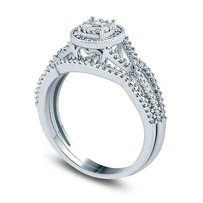 Goldia Rings 038 CT TW Composite Natural Diamond Frame Loop Shank Bridal Engagement Ring Set in Sterling Silver Goldia Rings 038 CT TW Composite Natural Diamond Frame Loop Shank Bridal Engagement Ring Set in Sterling Silver