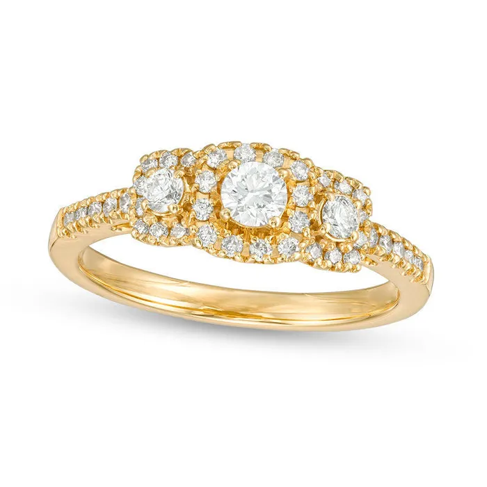 Goldia Rings 050 CT TW Certified Natural Diamond Three Stone Cushion Frame Engagement Ring in Solid 14K Gold II1 Goldia Rings 050 CT TW Certified Natural Diamond Three Stone Cushion Frame Engagement Ring in Solid 14K Gold II1