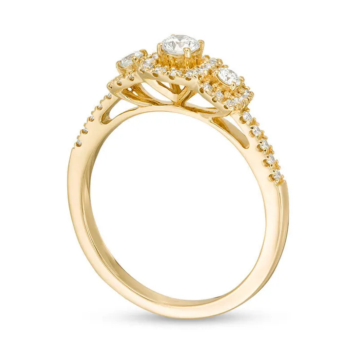 Goldia Rings 050 CT TW Certified Natural Diamond Three Stone Cushion Frame Engagement Ring in Solid 14K Gold II1 Goldia Rings 050 CT TW Certified Natural Diamond Three Stone Cushion Frame Engagement Ring in Solid 14K Gold II1