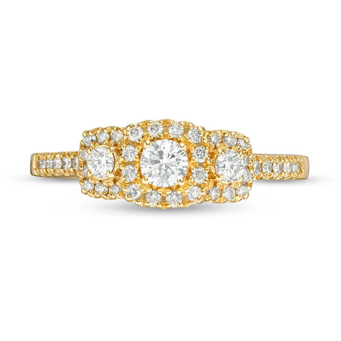 Goldia Rings 050 CT TW Certified Natural Diamond Three Stone Cushion Frame Engagement Ring in Solid 14K Gold II1 Goldia Rings 050 CT TW Certified Natural Diamond Three Stone Cushion Frame Engagement Ring in Solid 14K Gold II1