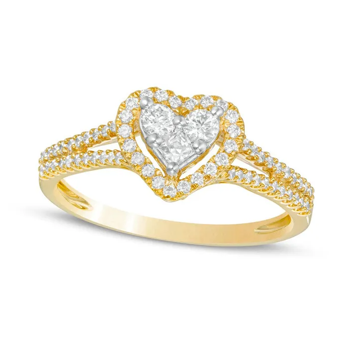 Goldia Rings 050 CT TW Composite Natural Diamond Heart Frame Ring in Solid 10K Yellow Gold Goldia Rings 050 CT TW Composite Natural Diamond Heart Frame Ring in Solid 10K Yellow Gold