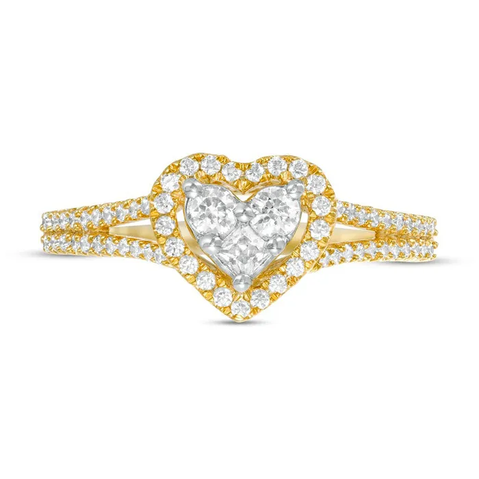 Goldia Rings 050 CT TW Composite Natural Diamond Heart Frame Ring in Solid 10K Yellow Gold Goldia Rings 050 CT TW Composite Natural Diamond Heart Frame Ring in Solid 10K Yellow Gold