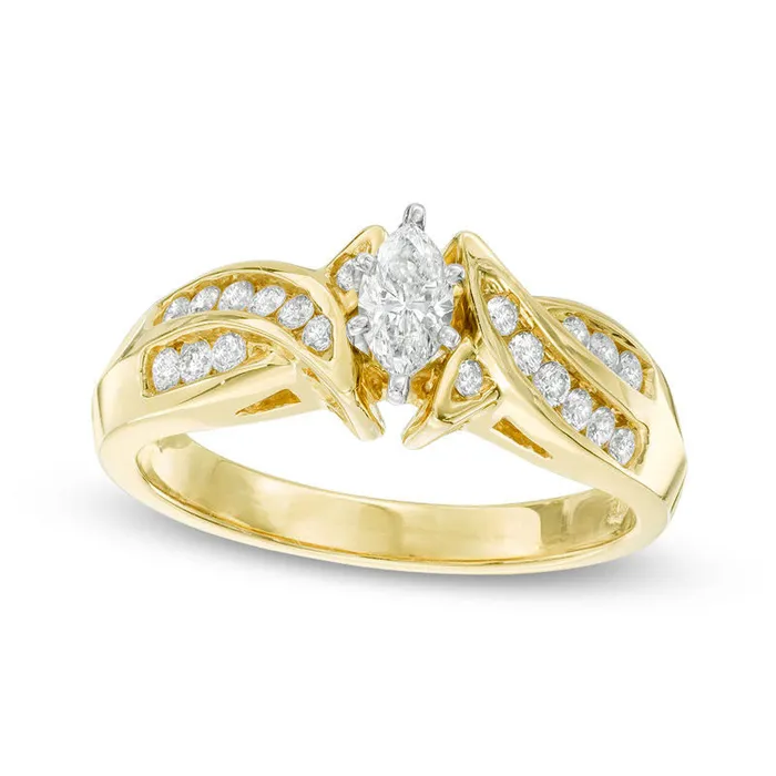 Goldia Rings 050 CT TW Marquise Natural Diamond Swirl Engagement Ring in Solid 14K Gold Goldia Rings 050 CT TW Marquise Natural Diamond Swirl Engagement Ring in Solid 14K Gold