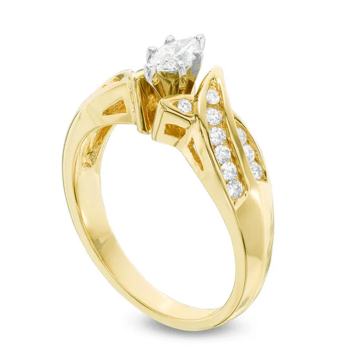 Goldia Rings 050 CT TW Marquise Natural Diamond Swirl Engagement Ring in Solid 14K Gold Goldia Rings 050 CT TW Marquise Natural Diamond Swirl Engagement Ring in Solid 14K Gold