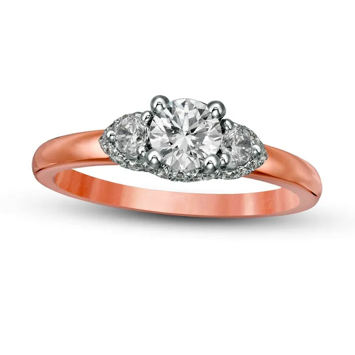 Goldia Rings 075 CT TW Natural Diamond Three Stone Engagement Ring in Solid 14K TwoTone Gold