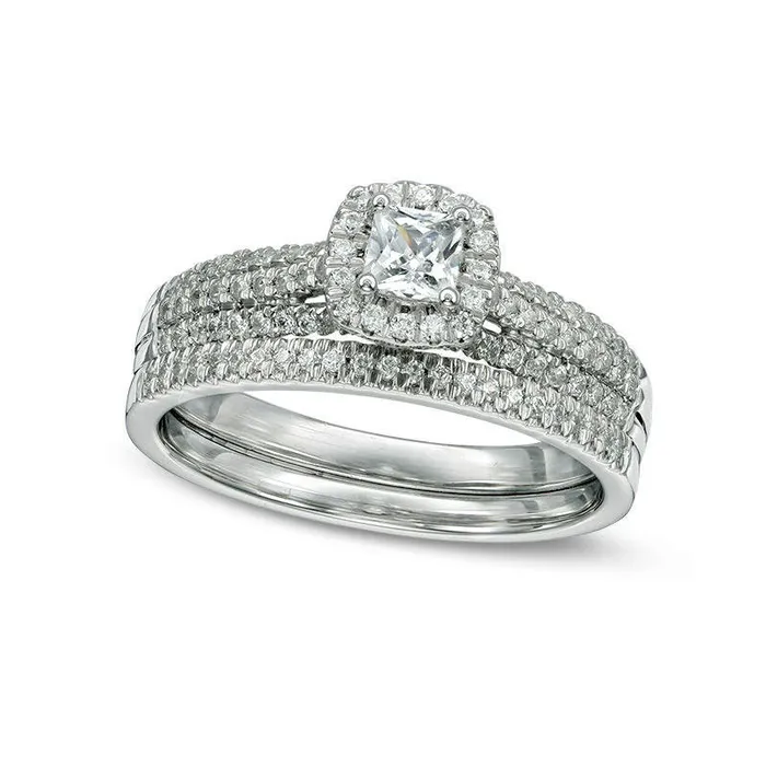 Goldia Rings 075 CT TW PrincessCut Natural Diamond Frame MultiRow Bridal Engagement Ring Set in Solid 10K White Gold Goldia Rings 075 CT TW PrincessCut Natural Diamond Frame MultiRow Bridal Engagement Ring Set in Solid 10K White Gold