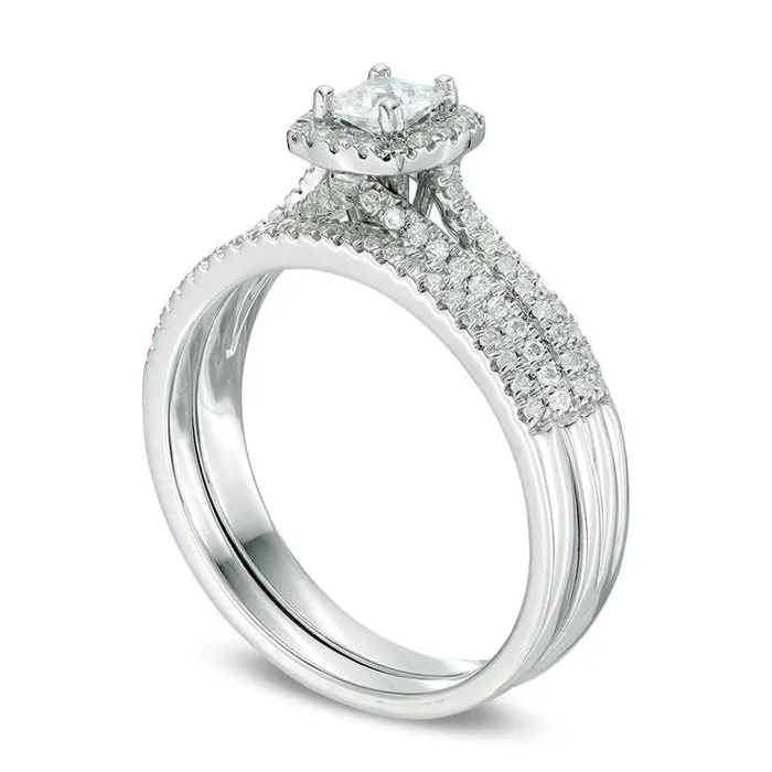 Goldia Rings 075 CT TW PrincessCut Natural Diamond Frame MultiRow Bridal Engagement Ring Set in Solid 10K White Gold Goldia Rings 075 CT TW PrincessCut Natural Diamond Frame MultiRow Bridal Engagement Ring Set in Solid 10K White Gold