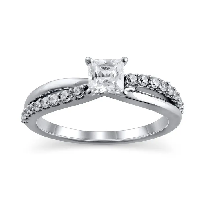 Goldia Rings 075 CT TW PrincessCut Natural Diamond Twist Shank Engagement Ring in Solid 14K White Gold Goldia Rings 075 CT TW PrincessCut Natural Diamond Twist Shank Engagement Ring in Solid 14K White Gold