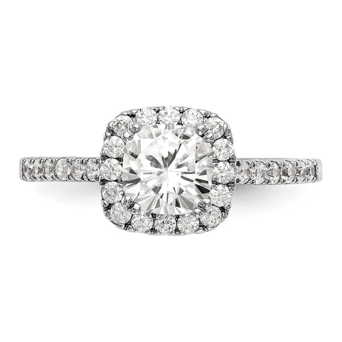 Goldia Rings 075ct CZ Solid Real 14K White Gold Cushion Halo Engagement Ring