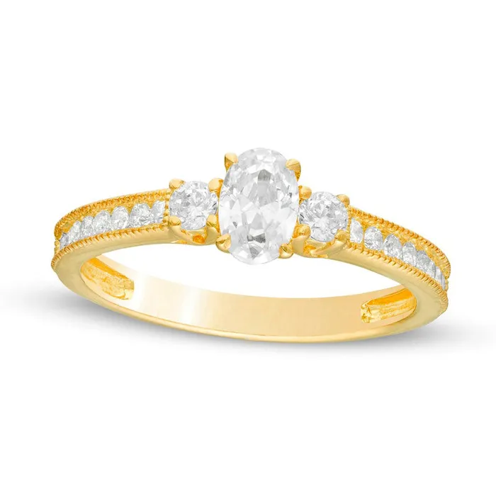 Goldia Rings 088 CT TW Oval and Round Natural Diamond Three Stone Engagement Ring in Solid 14K Gold Goldia Rings 088 CT TW Oval and Round Natural Diamond Three Stone Engagement Ring in Solid 14K Gold