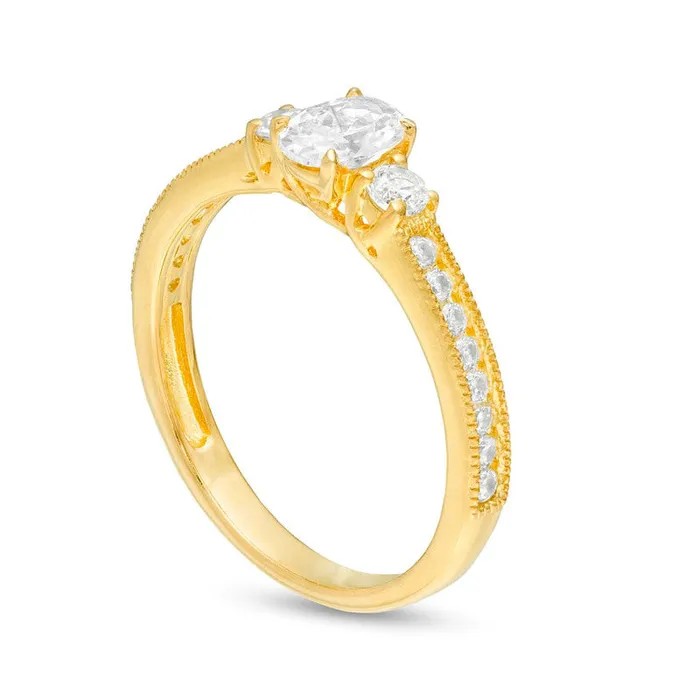 Goldia Rings 088 CT TW Oval and Round Natural Diamond Three Stone Engagement Ring in Solid 14K Gold Goldia Rings 088 CT TW Oval and Round Natural Diamond Three Stone Engagement Ring in Solid 14K Gold