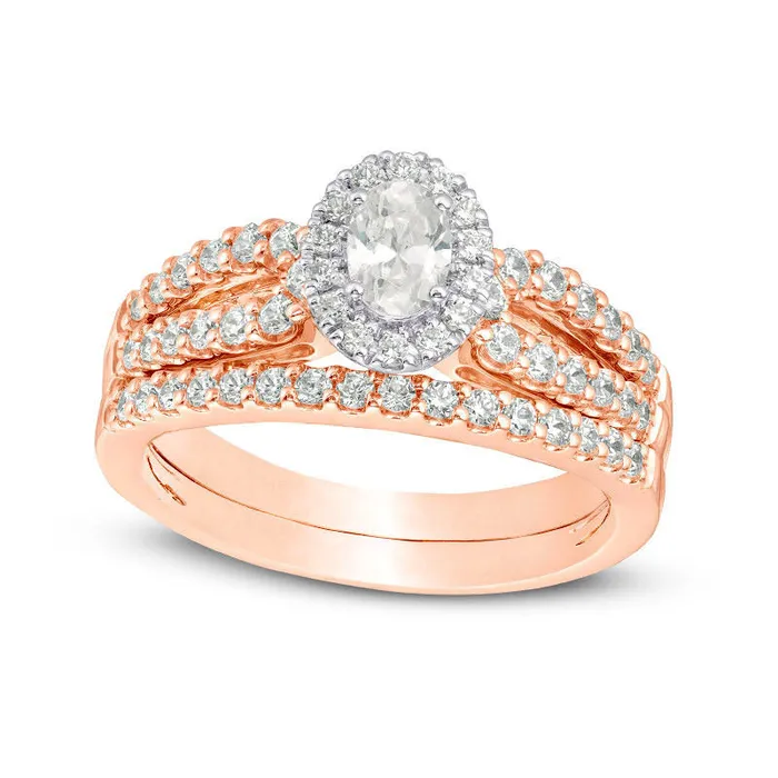 Goldia Rings 10 CT TW Certified Oval Natural Diamond Frame Split Shank Bridal Engagement Ring Set in Solid 14K Rose Gold II1 Goldia Rings 10 CT TW Certified Oval Natural Diamond Frame Split Shank Bridal Engagement Ring Set in Solid 14K Rose Gold II1
