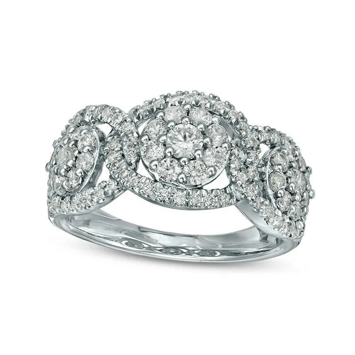 Goldia Rings 10 CT TW Composite Natural Diamond Three Stone Frame Ring in Solid 10K White Gold Goldia Rings 10 CT TW Composite Natural Diamond Three Stone Frame Ring in Solid 10K White Gold